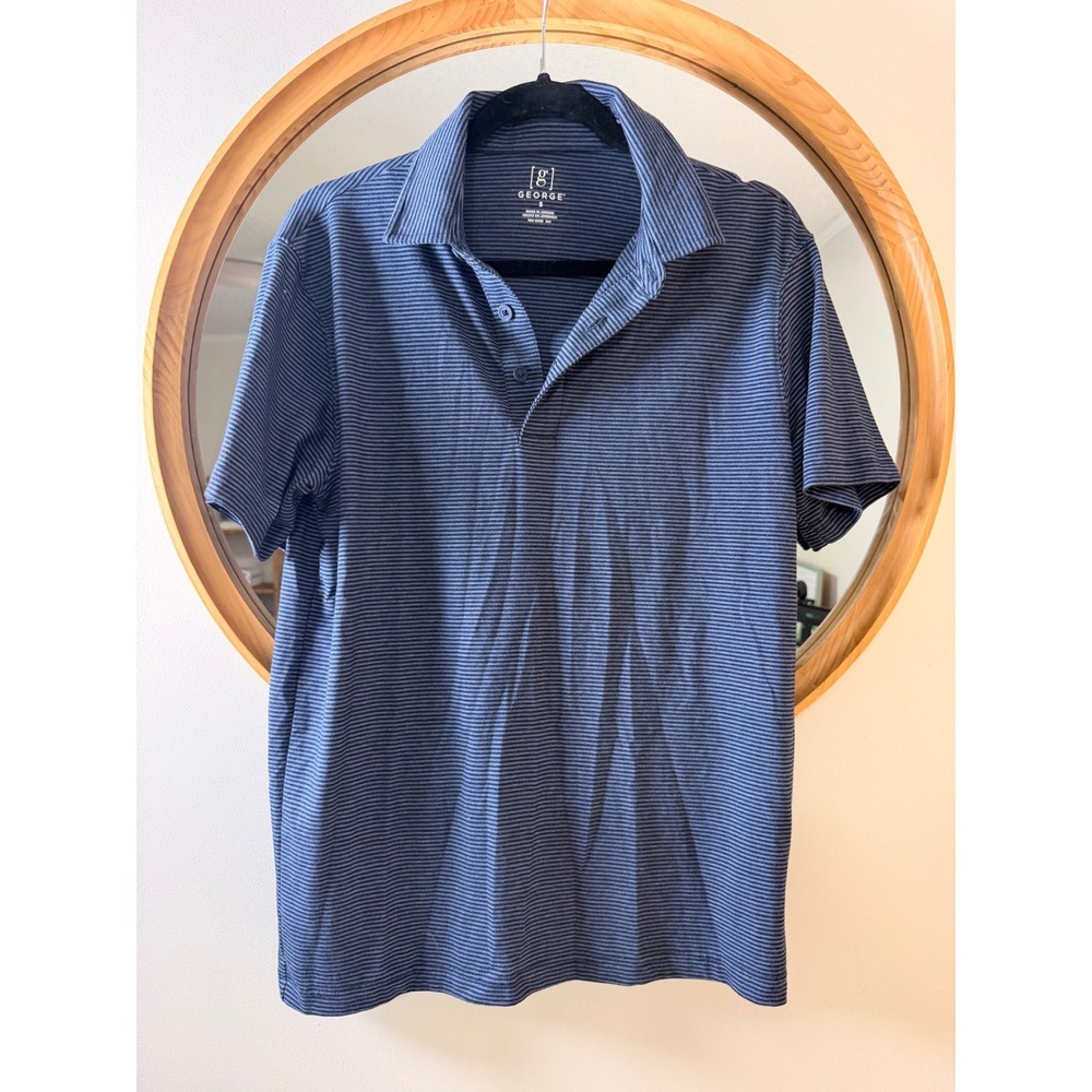George Polo Shirt Men Small Blue Excellent Striped Short Sleeve Casual‎